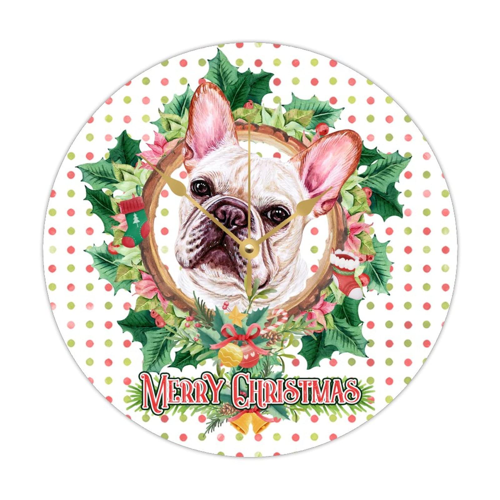 Horloge de Noël ronde en bois pour chien 38cm à piles