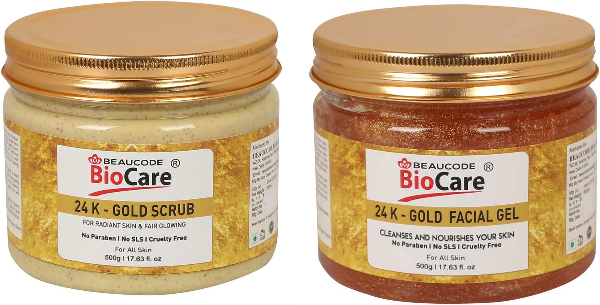 BEAUCODE BioCare 24K-Gold Face and Body Scrub and Gel Pack of-2 (500g)