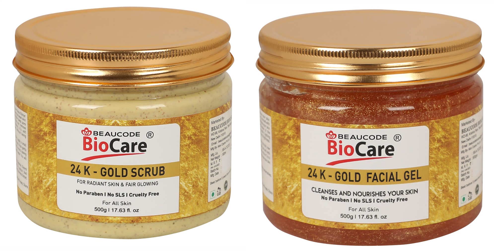 BEAUCODE BioCare 24K-Gold Face and Body Scrub and Gel Pack of-2 (500g)