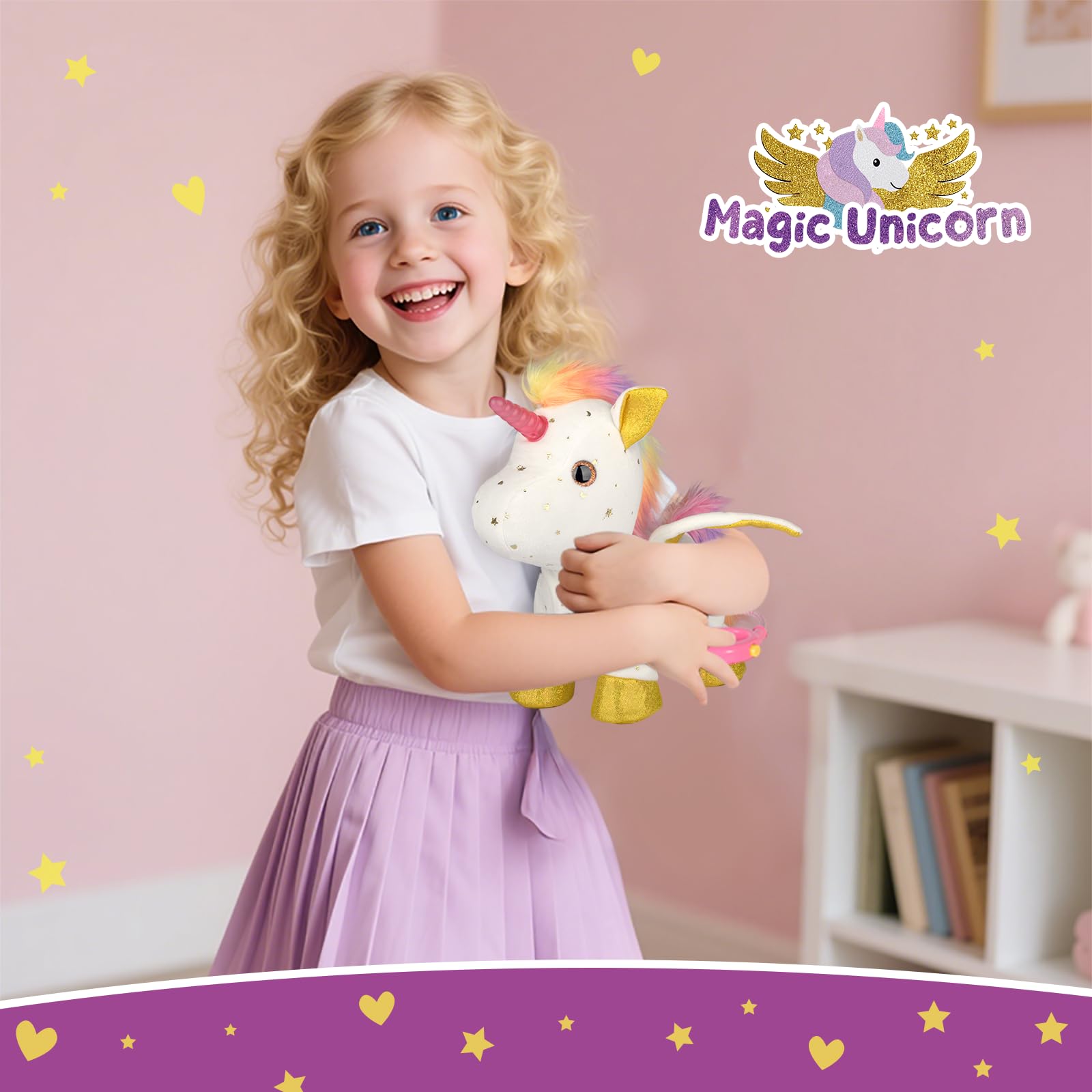 Jouets cadeau licorne pour filles de 4 à 6 ans, peluche licorne interactive lumineuse qui marche, laisse avec télécommande, peluche électronique avec lumières, rythmes musicaux et ailes mobiles