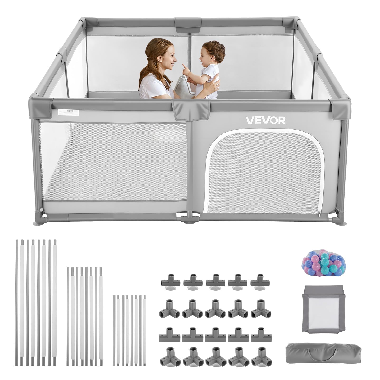 VEVOR Recinto per Bambini, 2000 x 1785 mm per Neonati, Recinto da Interno Esterno, Centro Attività di Sicurezza Senza Fessure con 50 Palline Oceaniche, Porta con Cerniera e Morbida Rete Traspirante