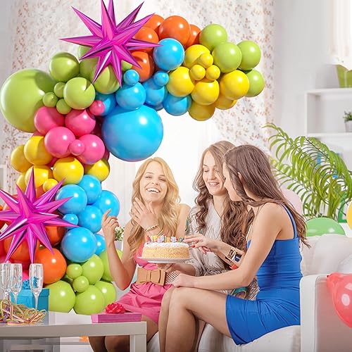 Miniatura 7 de Arco de globos de color verde, azul, amarillo y naranja, guirnalda de globos de arcoíris con globos de látex rosa, rojo, amarillo, naranja, azul,