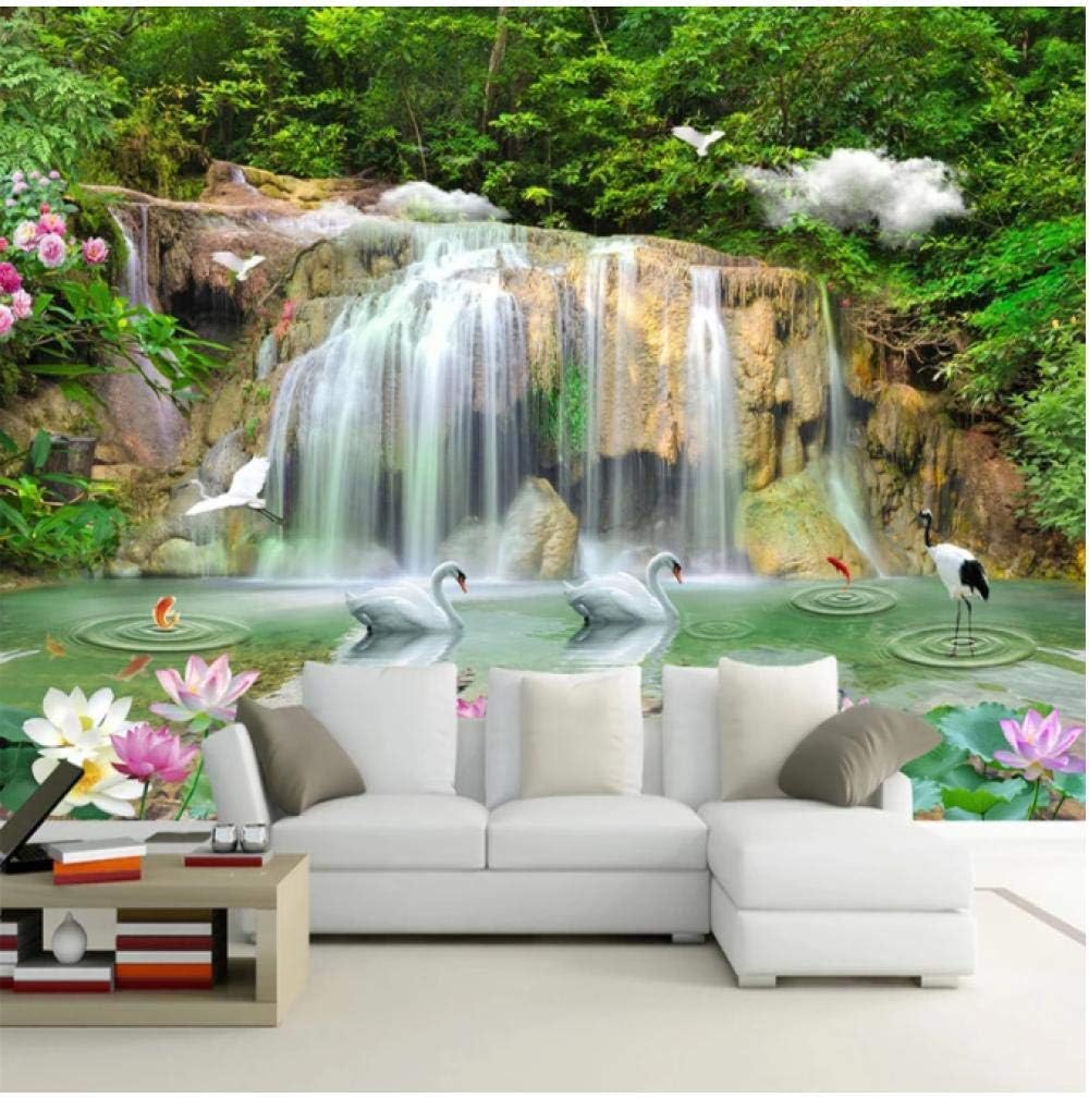 Yosot Swan Lotus Waterfall Green Landscape Custom 3D Photo