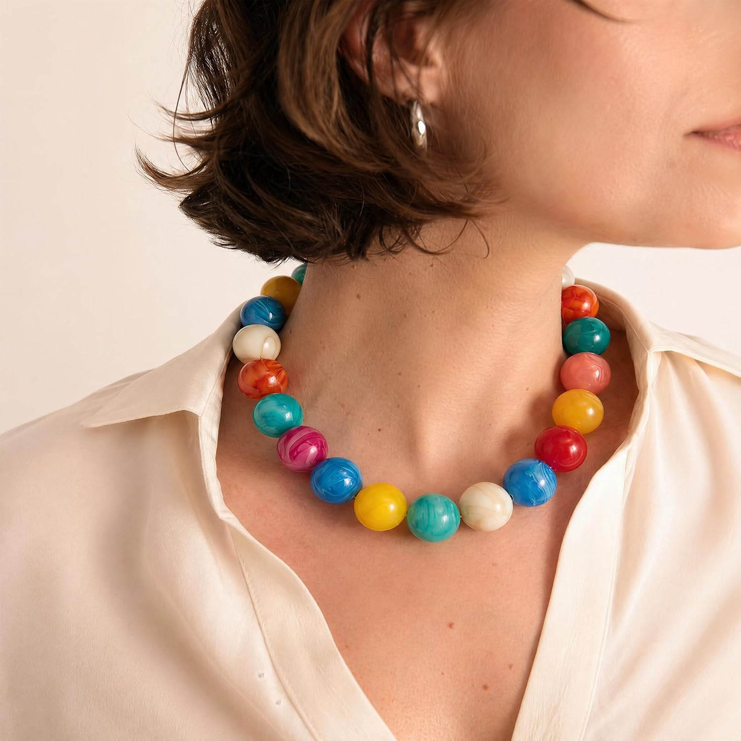 LILIE&WHITE Colorful Chunky Bead Necklaces For Women Trendy Boho Collar Statement Necklace Choker Summer Beach Jewelry Birthday Gift For Her