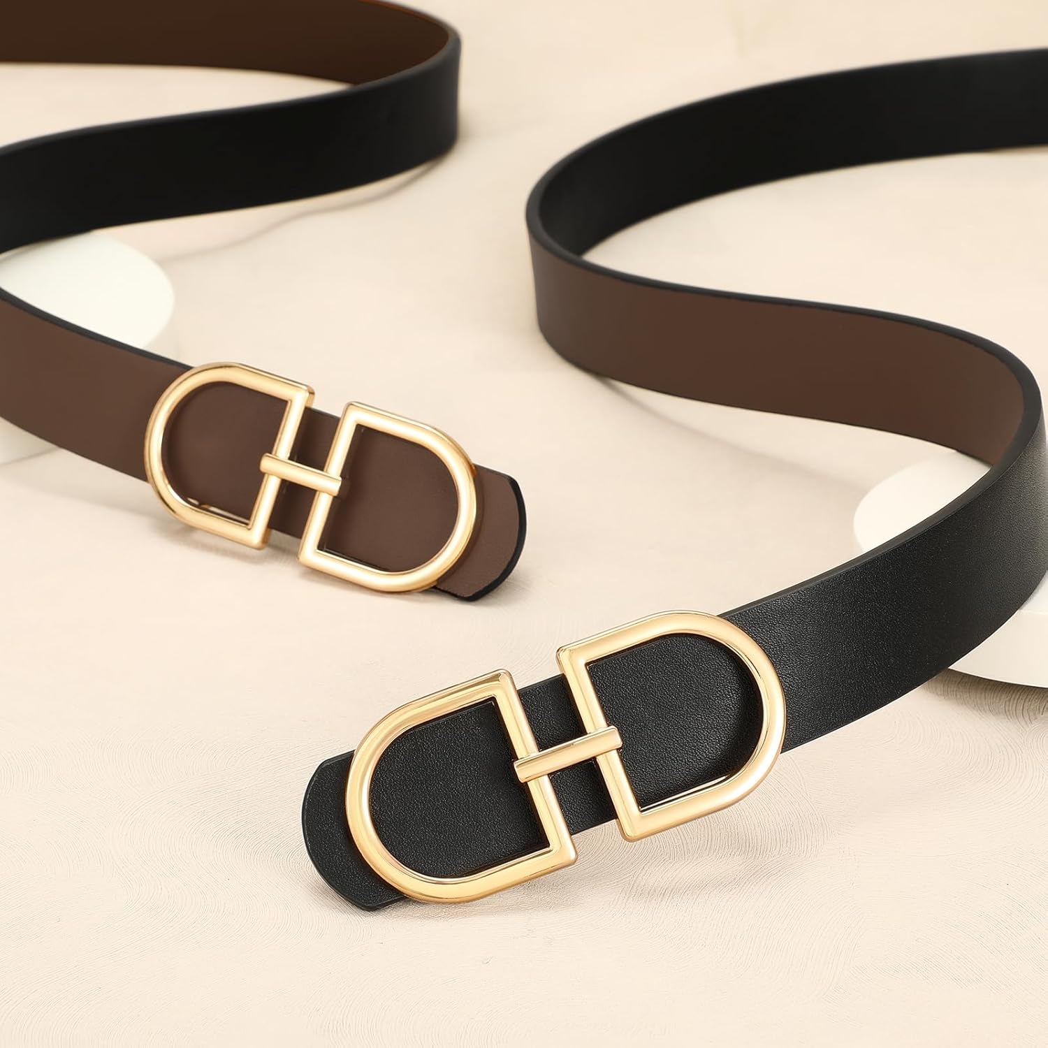 IAKING Reversible Leather Belt for Women With Gold Buckle Ladies Two-in-One Leather Womens Belt for Jeans Pants Dresses - Image 2