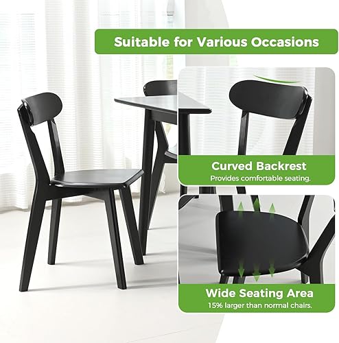 Miniatura 6 de DELAVIN Soild - Juego de 2 sillas de comedor de madera de roble, sillas de comedor modernas de mediados de siglo, color negro