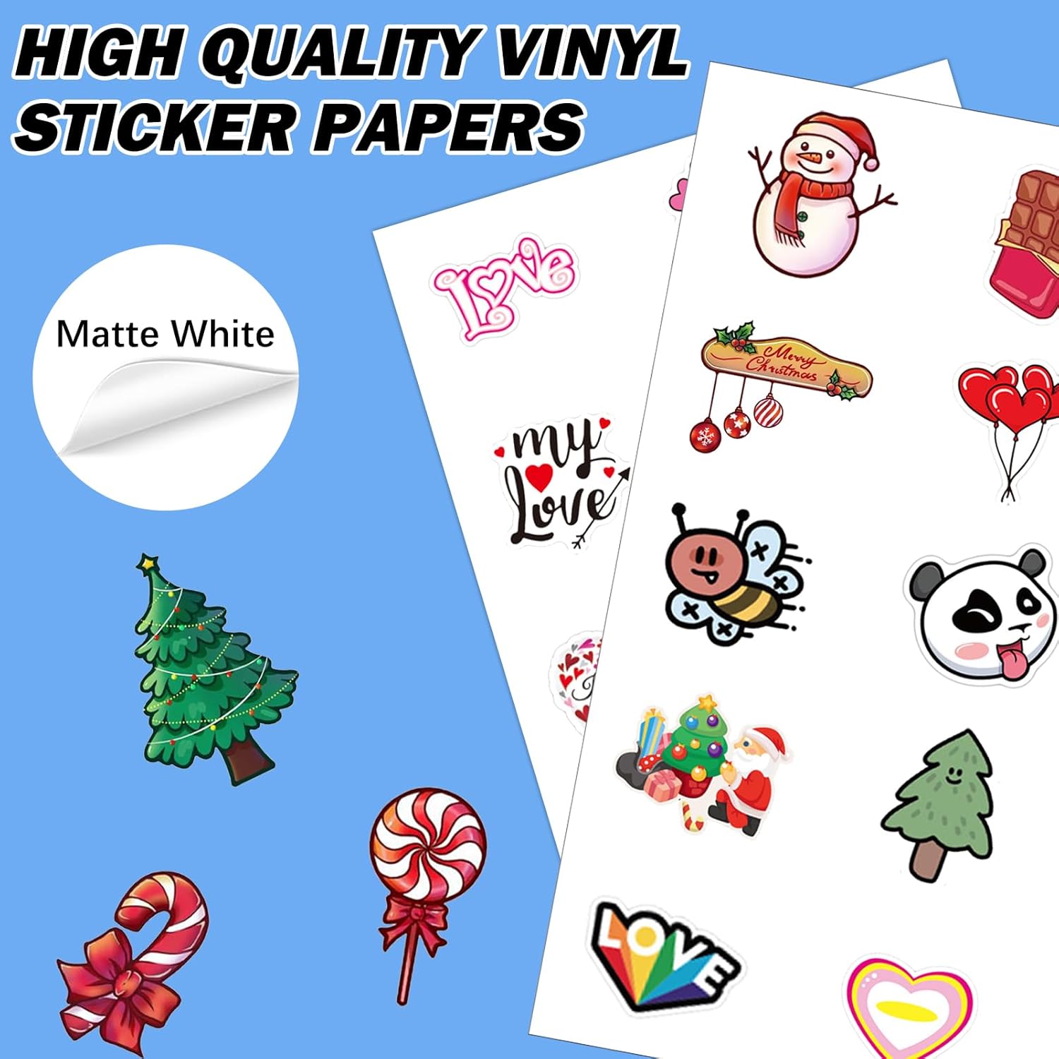 Aevdor 35 Sheets Premium Printable Vinyl Sticker Paper for Inkjet Printer, Matte White Adhesive Paper Waterproof, Durability Adhesive Paper 8.5x11, Fast Dry, Holds Ink Well, Great for Cutting Machines