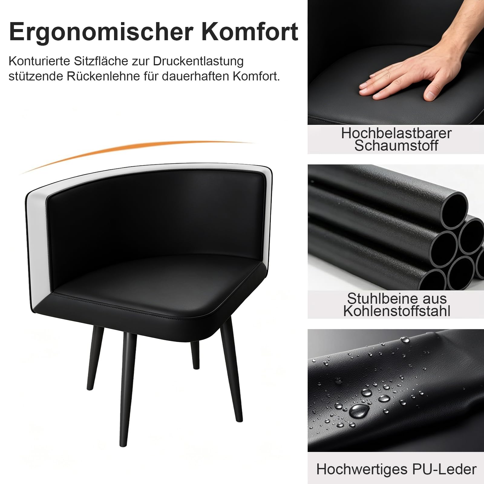 Runder Esstisch und Stühle für 4 Personen, MDF-Esstisch mit PU-Leder Gepolsterten Stühlen, Küchetisch Set Sitzgruppe für Küche für Küche, Wohnzimmer, Balkon, Restaurant, Büro (Rund Schwarz-Weiß)