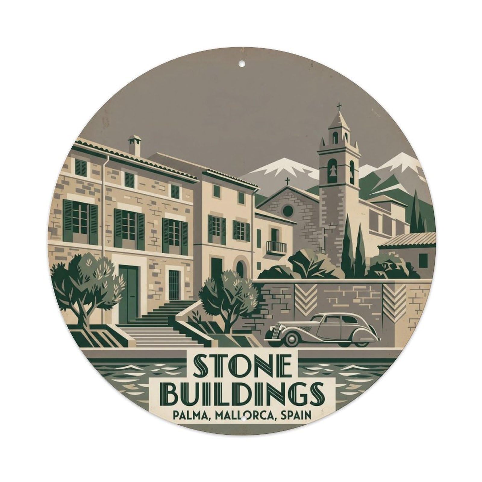 Olhnbad Style Palma Stone Buildings Mallorca Heritage Landmark Metal Tin Sign