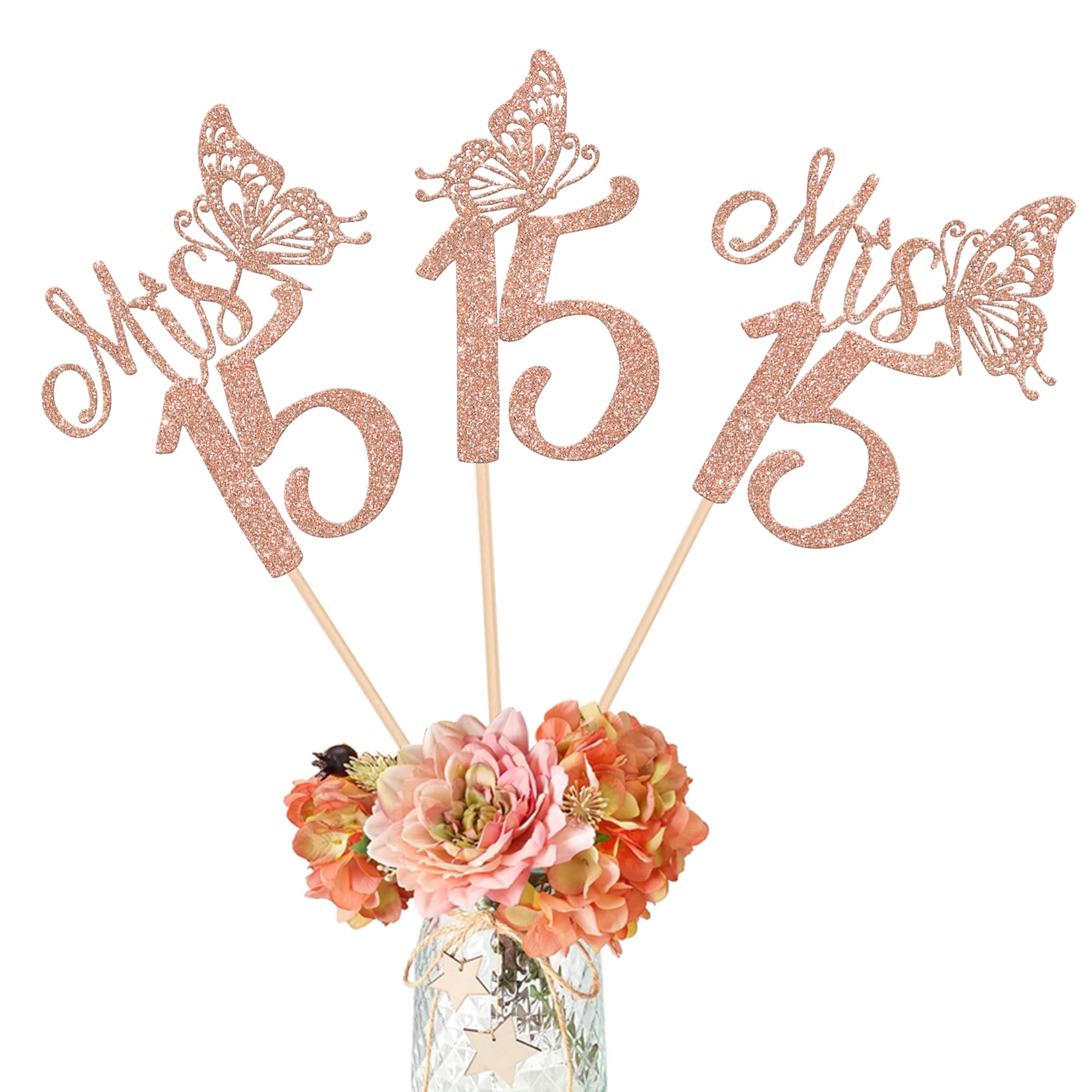 12 Pack Mis 15 Centerpiece Sticks, Happy 15th Birthday Party Decorations, Hello 15 Fabulous Table Toppers, Cheers to 15 Years Old Birthday Anniversary