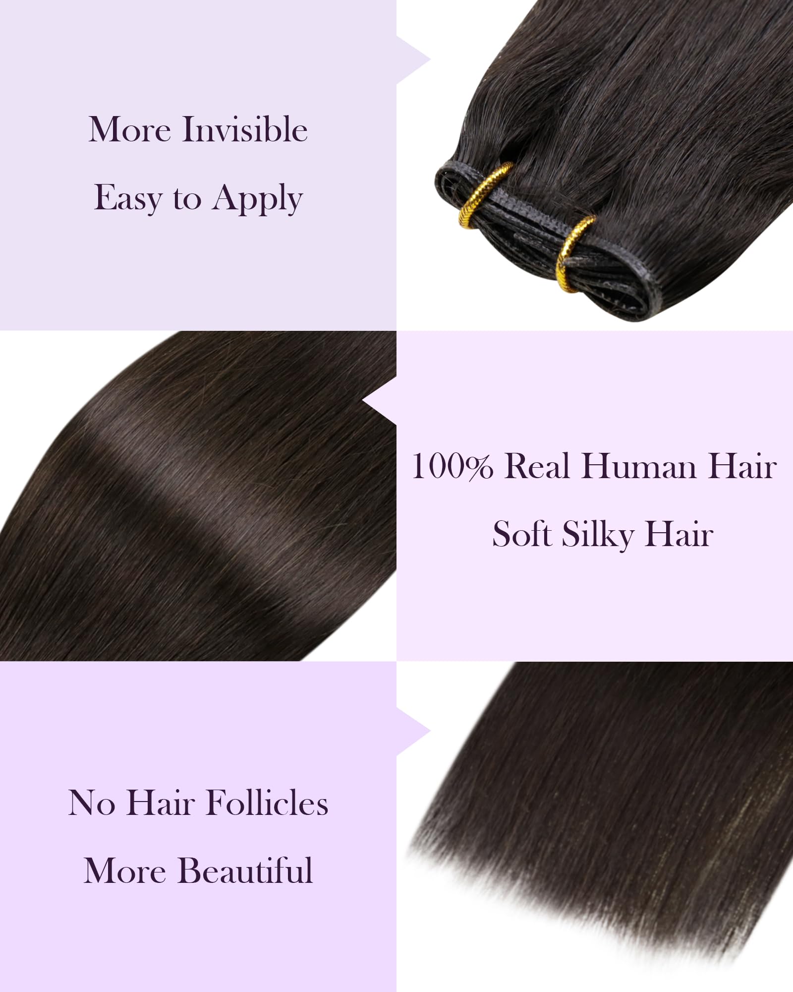 LaaVoo Invisible Weft Hair Extensions Real Human Hair 22 Inch 80g Darkest Brown Sew in Straight Remy Invisible Double Weft Weave Extensions #2 - Image 4
