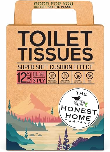 Honest Home 3 Ply Toilet Tissue Paper Rolls | 1920 Pulls | 160 Pulls x 12 rolls | 100% Virgin Pulp | Super Soft Toilet Rol...