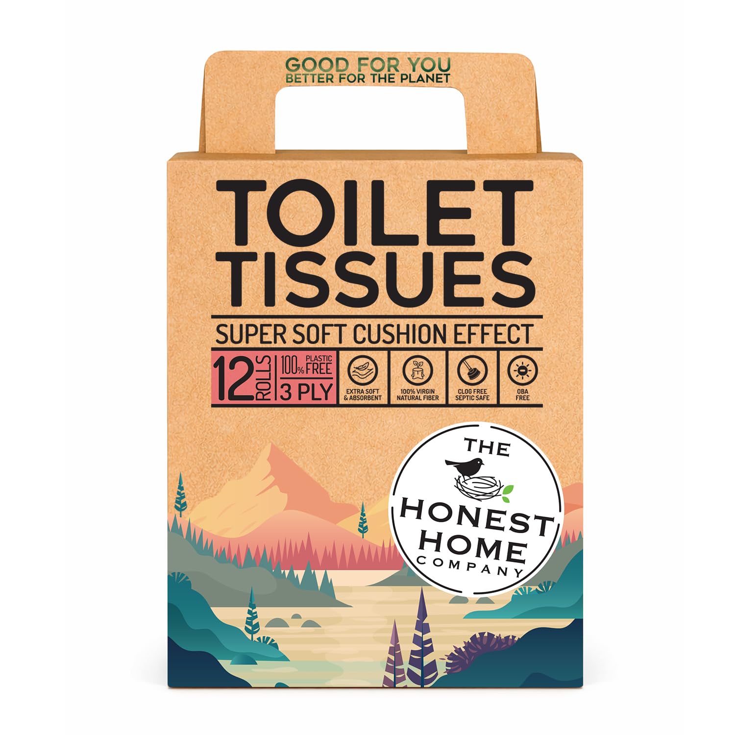 Honest Home 3 Ply Toilet Tissue Paper Rolls | 1920 Pulls | 160 Pulls x 12 rolls | 100% Virgin Pulp | Super Soft Toilet Rol...