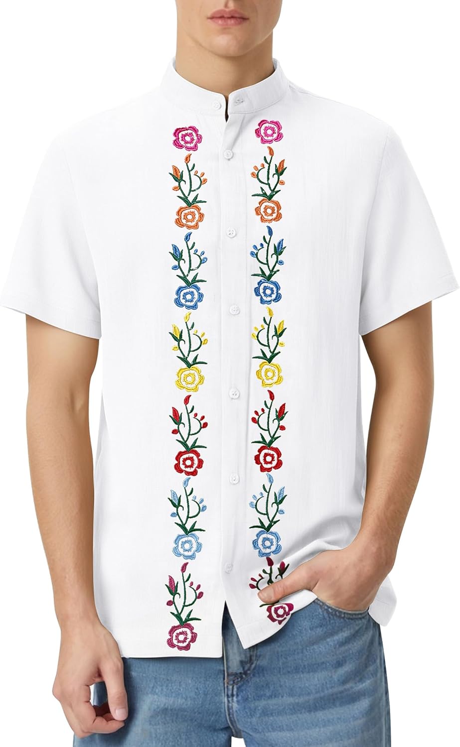 Men's Mexican Guayabera Shirt Button Down Embroidered Shirt Cinco De Mayo Fiesta Shirts Short Sleeve Button Down