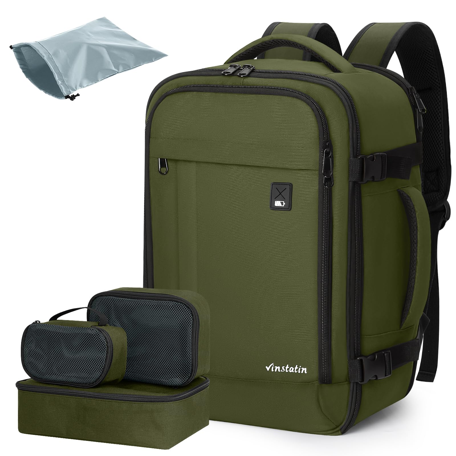 Vinstatin Ryanair - Zaino da viaggio da donna, 40 x 20 x 25,14 pollici, 20 l, impermeabile, con 4 tasche per vestiti, per vacanze, affari, escursioni, weekend, verde, 45x20x35(CM)
