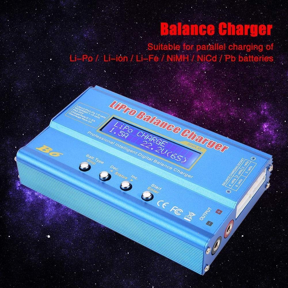 DEWIN Chargeur de Batterie LiPo équilibré, B6 80W Balance LCD Numérique Chargeur Déchargeur for LLiPo RC Batterie (EU Plug)