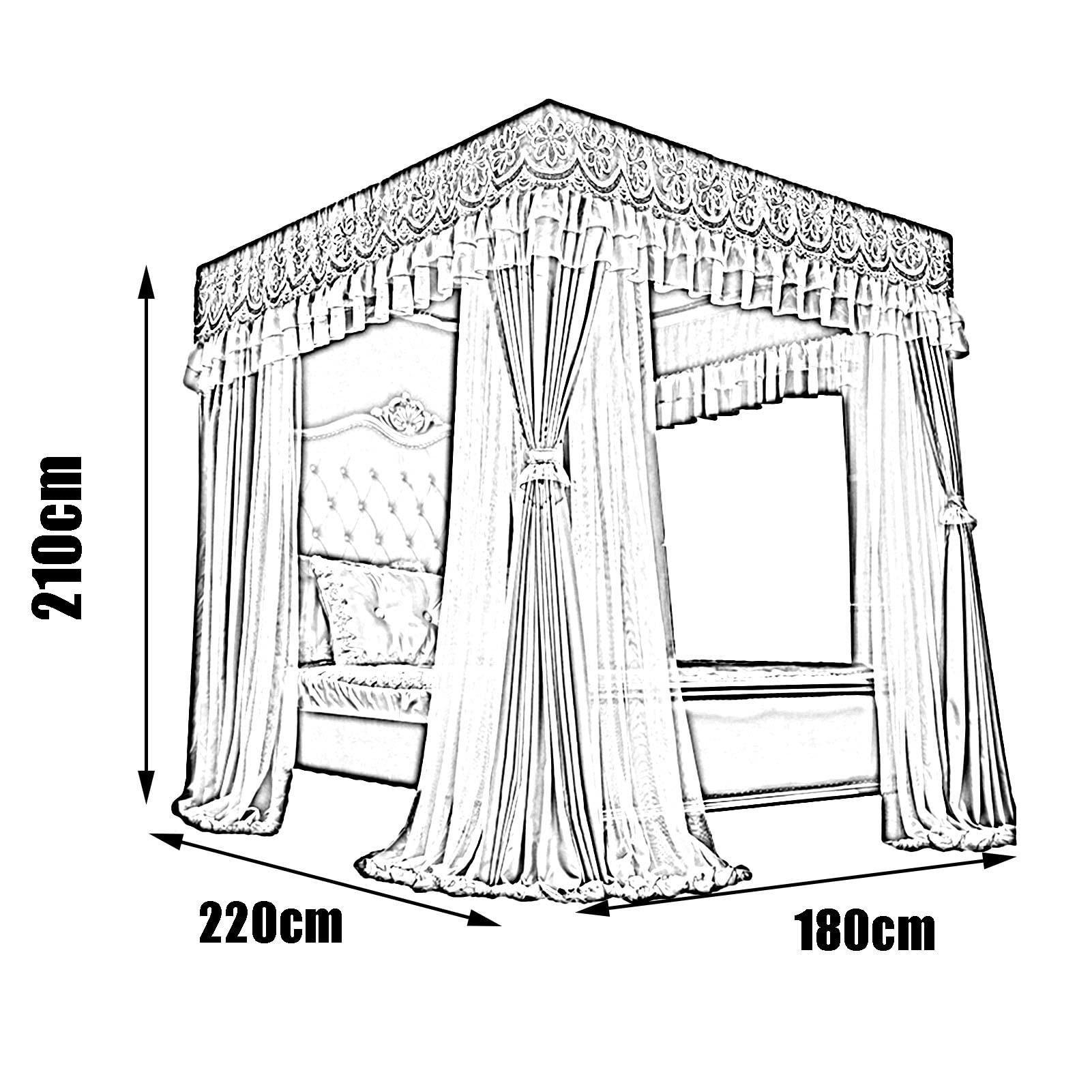 Betthimmel, Moskitonetz, Doppelbett, Deluxe-Betthimmel – staubdicht und verdunkelnd, romantischer Bettvorhang für Prinzessinnen-Schlafzimmer (Größe: 180 x 220 x 210 cm)