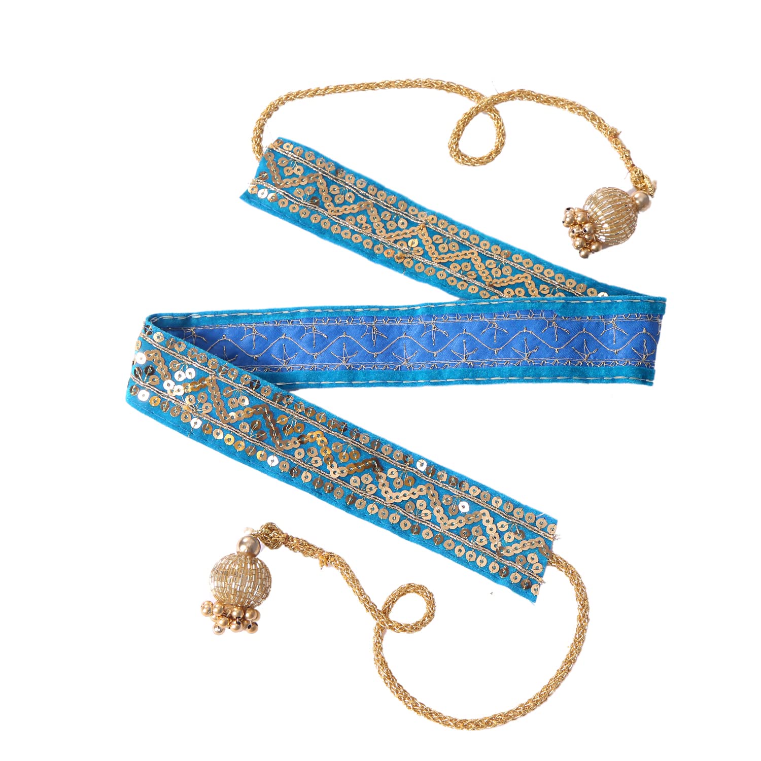Traditional and Beautiful Dark Blue Velvet Belt with Golden Zari-Work Embroidery Belt for Women | Perfect Indo-Western Accessory-picture-36