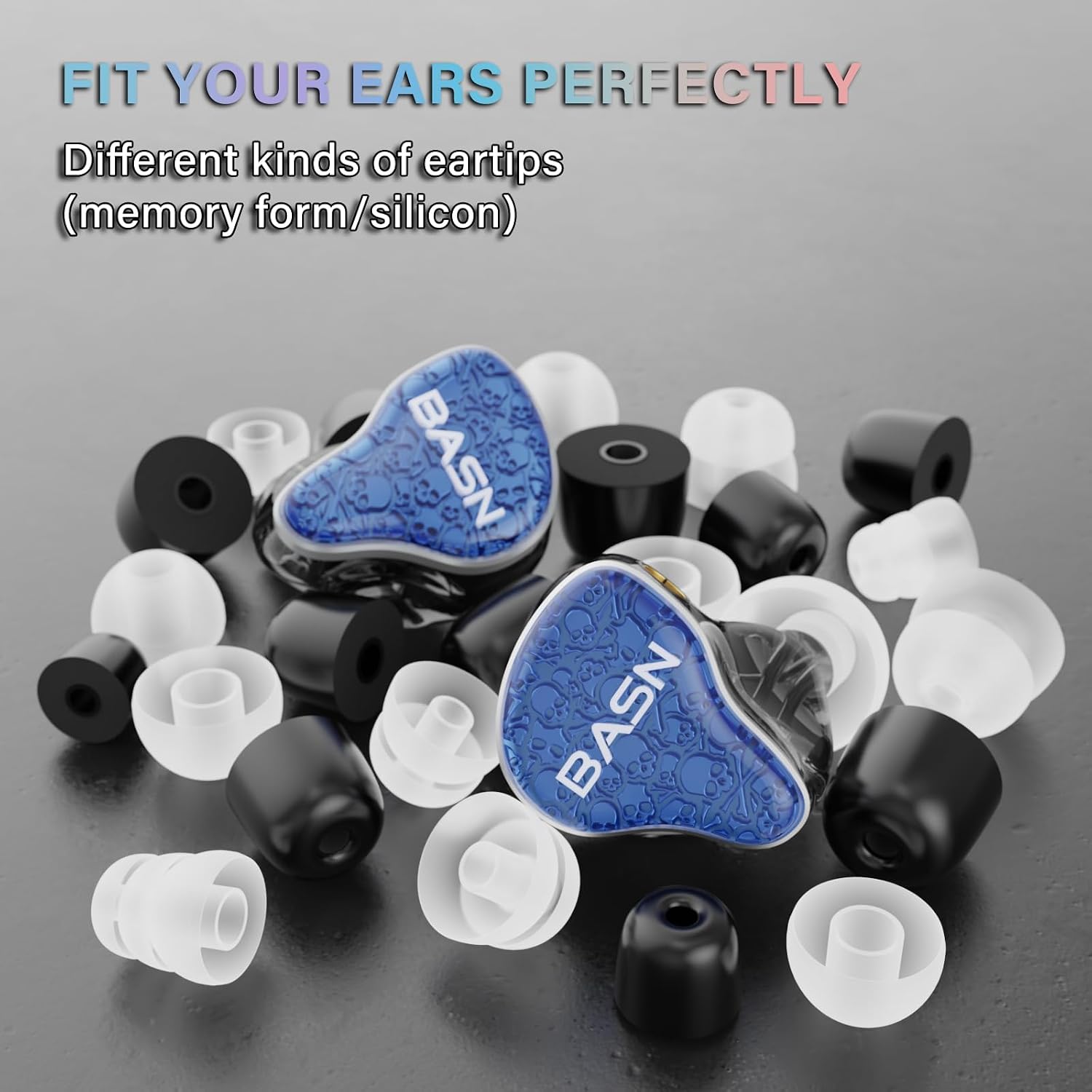 BASN Bmaster5 in Ear Monitors, 5 Drivers Drummer Headphones with Powerful Bass, Noise Isolation IEM Earbuds with Detachable MMCX Sliver-Plated OFC Cable for Musicians (Baltic Blue, MMCX)