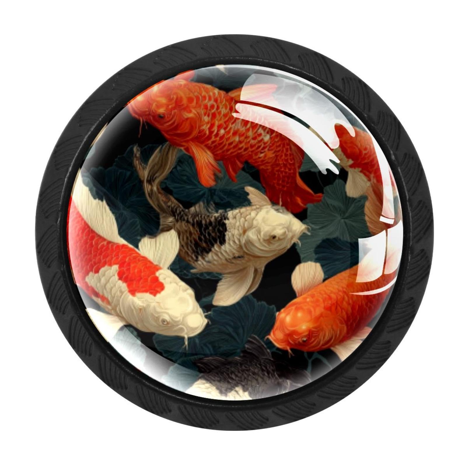 CHENZZZZ 4 Pack Fish. Koi Carp Pattern (5) Dresser Drawer Cabinet Knobs Black Round Drawer Knob Pull Handle with Screws for Kitchen Wardrobe Cupboard Furniture Decor