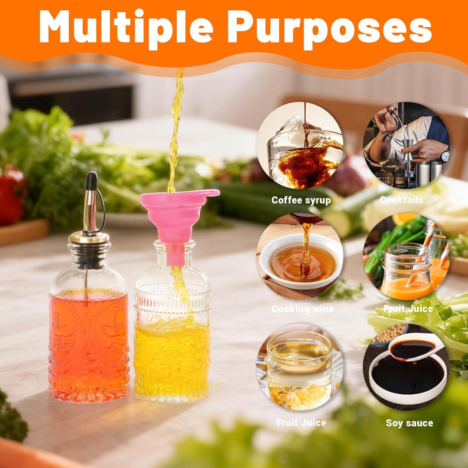 7oz Glass Coffee Syrup Dispenser, 4-Pack Complete Set with Funnel, Brush, Stoppers & Accessories - Syrup Bottles for Coffee Bar with Metal Pour Spout, Ideal for Maple,Oil, Vinegar,Cooking wine - Image 6