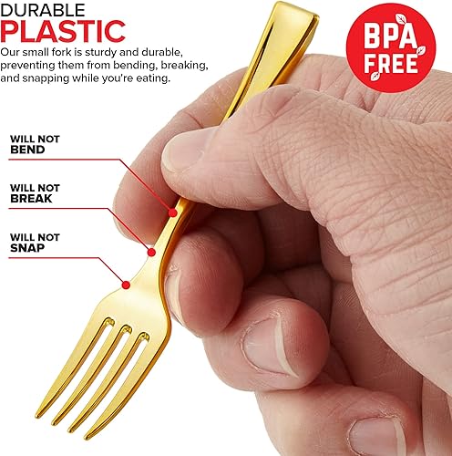 Vista 47 de Mini cucharas de plástico doradas desechables, 4 pulgadas (paquete de 80) cuchara de degustación, mini cuchara de postre para catador de helado, Oro