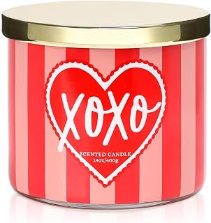 Valentine’s Day Candle,XOXO Candle,Rose Scented Candles, Large 3 Wicks,Valentines Gifts for Her,Best Gift for Womens Girlfriend Wife Couples,14 oz