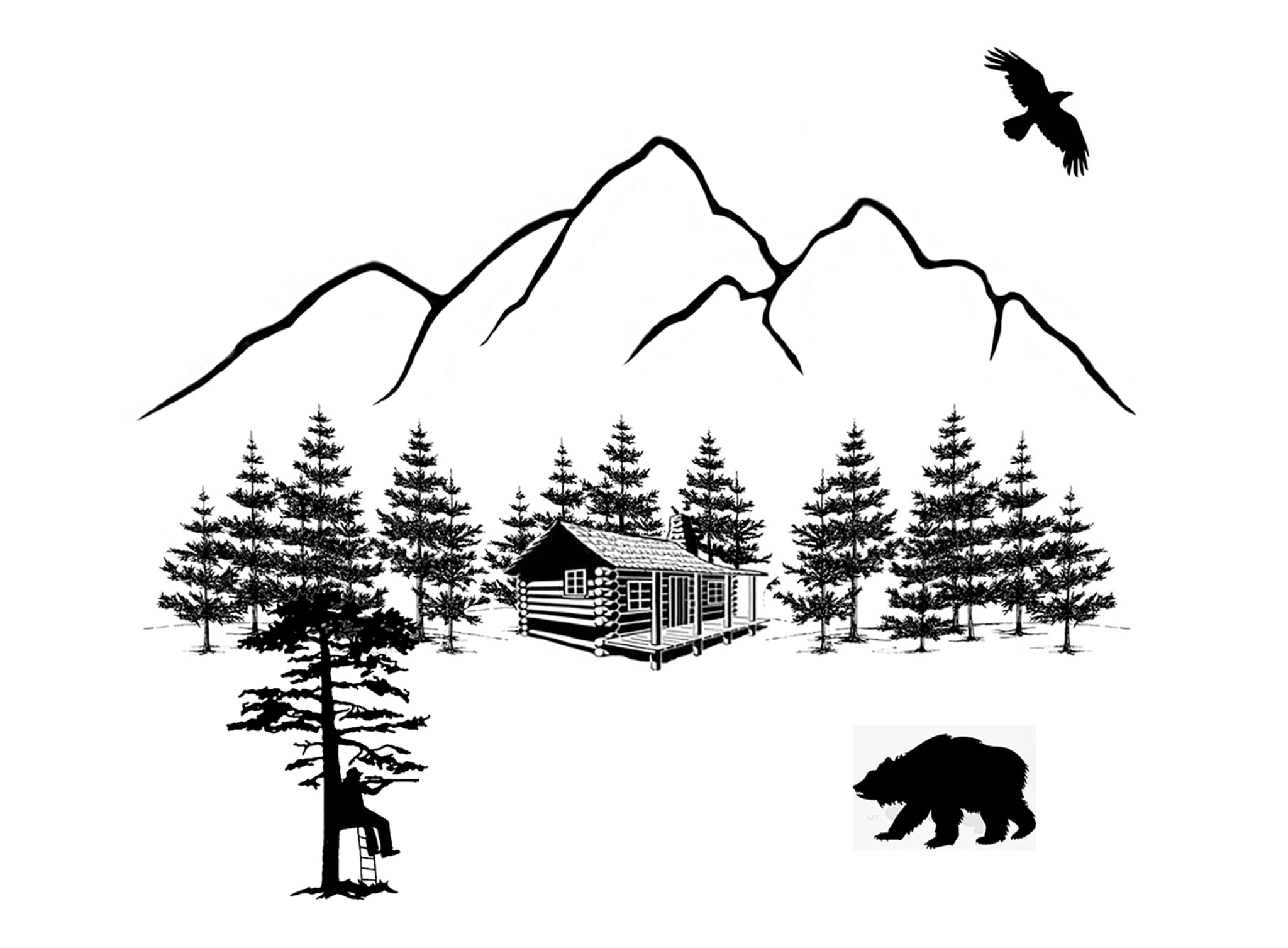 Bear Hunting Lodge 2 pcs 4 Inch Black Fused Glass Decals