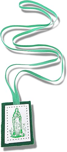 Miniatura 2 de Needzo Escapularios verdes con respaldo de lana católico, Escapulario de un solo panel con imagen del corazón ardiente y la Santísima Virgen María,