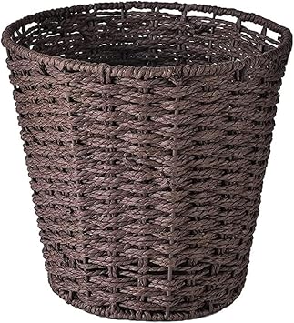 Zuvo Round Wicker Waste Basket Paper Bin - Wicker Trash Basket - Woven Trash Can Rubbish Basket for Bedroom, Bathroom, Offices or Home Brown