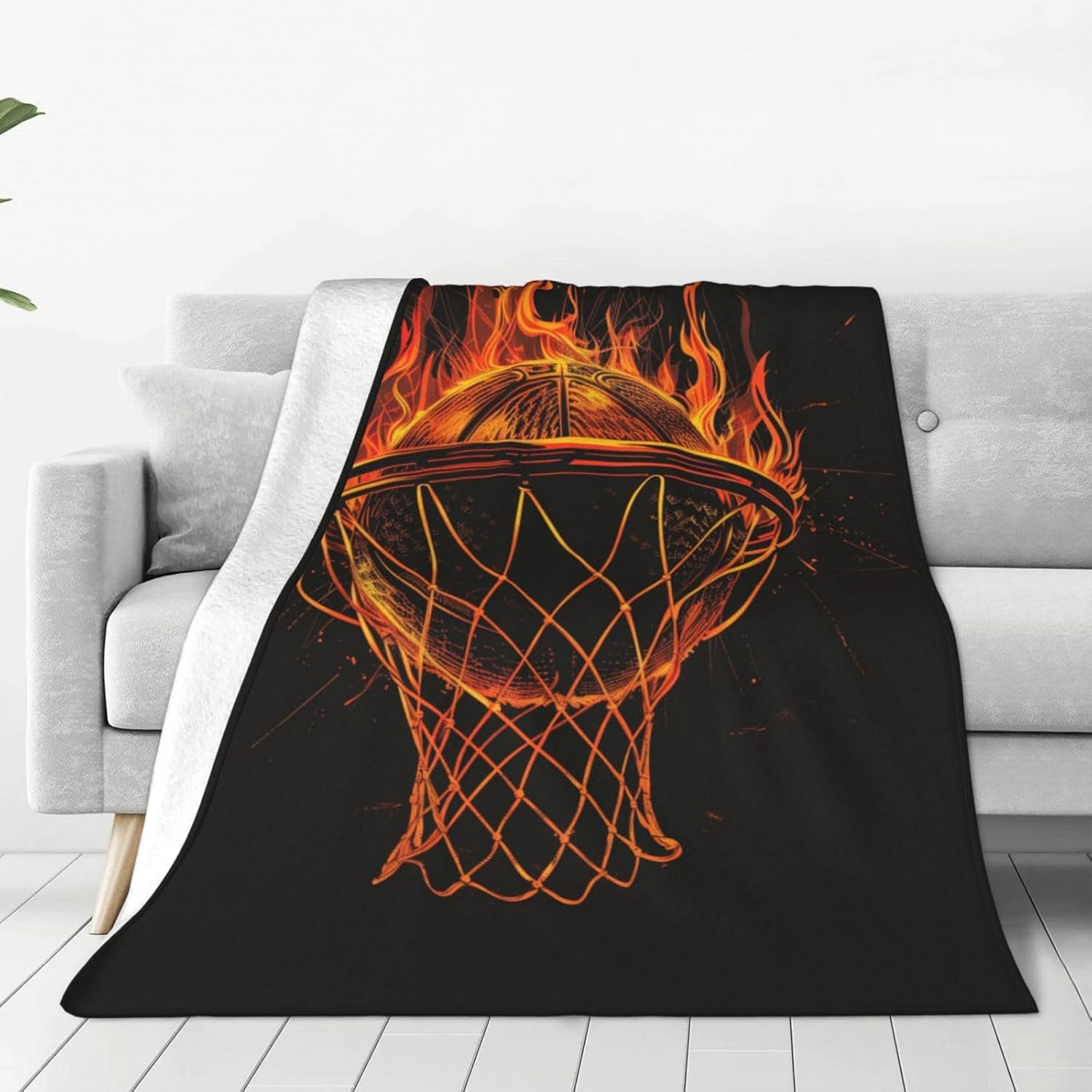 Basketball Blanket for Boys Girls, Flannel Basketball Blankets Gifts, Basketball in Fire Throw Blanket for Sofa Couch Bed Living Room Soft Warm Cozy Basketball Decor 50" x 40"