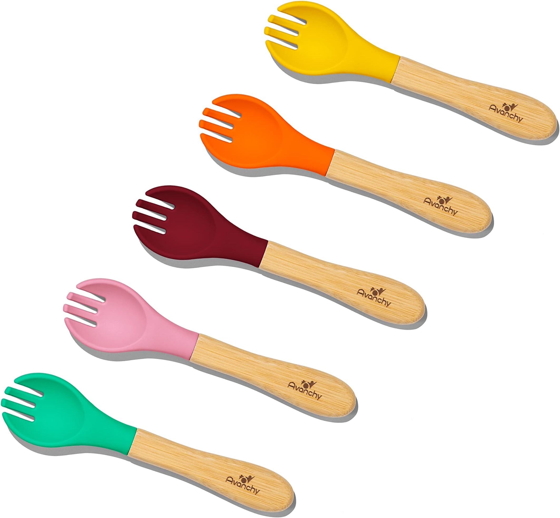 Avanchy Baby Forks. Silverware Set, Utensil Sets match Baby Spoons, Toddler Cups, Plates, Bowls. Kid Cutlery Set Blue. Baby Led Weaning Feeding Supplies Utensils. Travel Essential Assorted with Pink