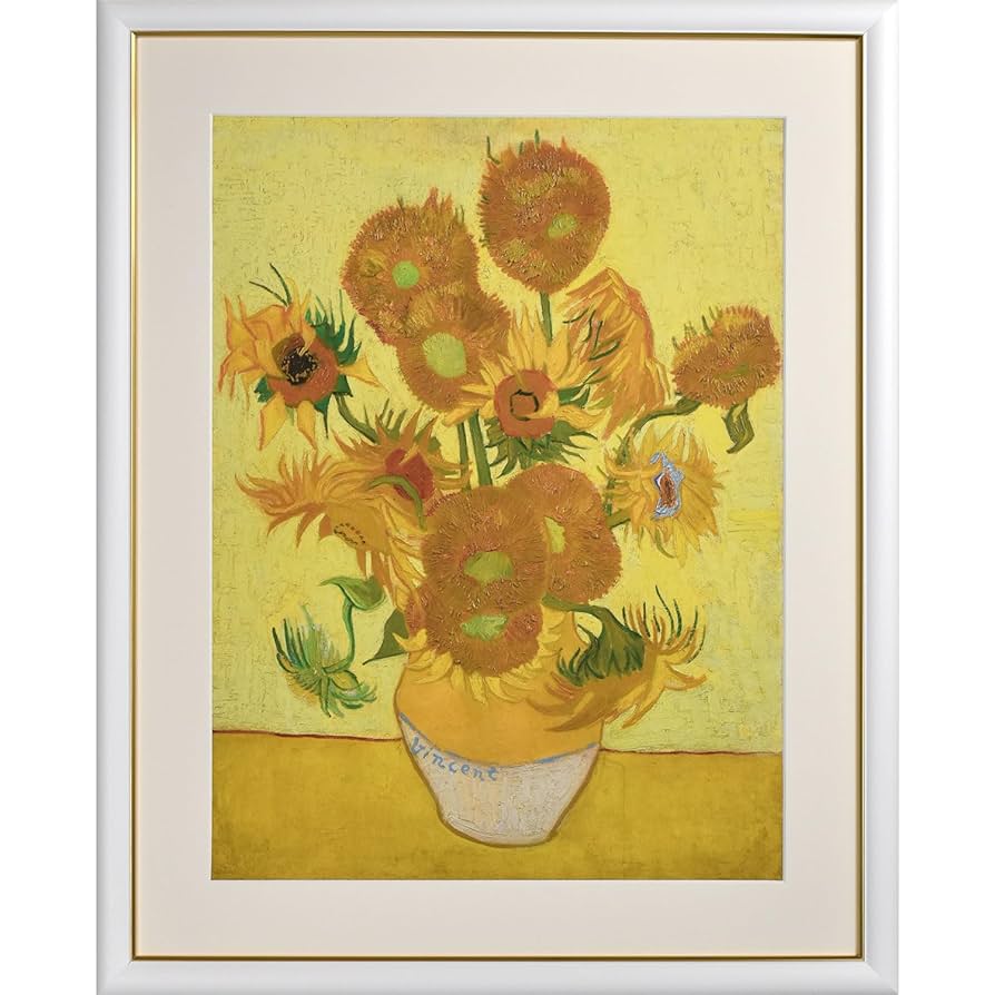 ★秀作★ 手書き油絵 ゴッホ 4本の切ったひまわり 肉筆絵画 額付き 油彩画 ☆秀作☆ 手書き油絵 ゴッホ 4本の切ったひまわり 絵画 額付き