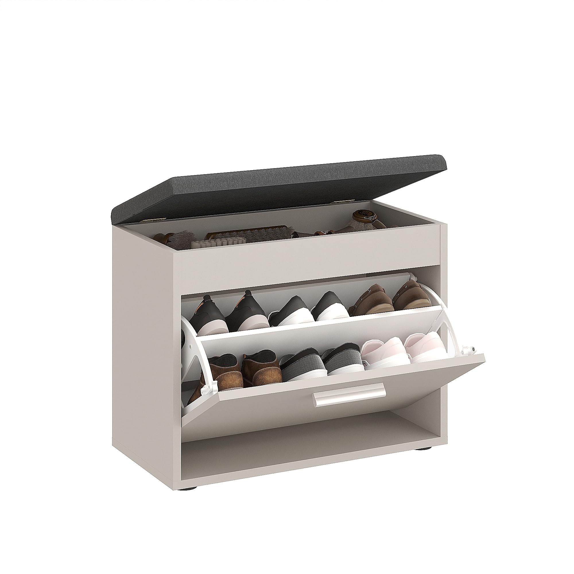 Komto Shoe Storage Bench with Cushion Seat, Shoe Cabinet with Flip Drawer, Hallway Storage Bench for Footwear Organization, Cashmere, 60 cm