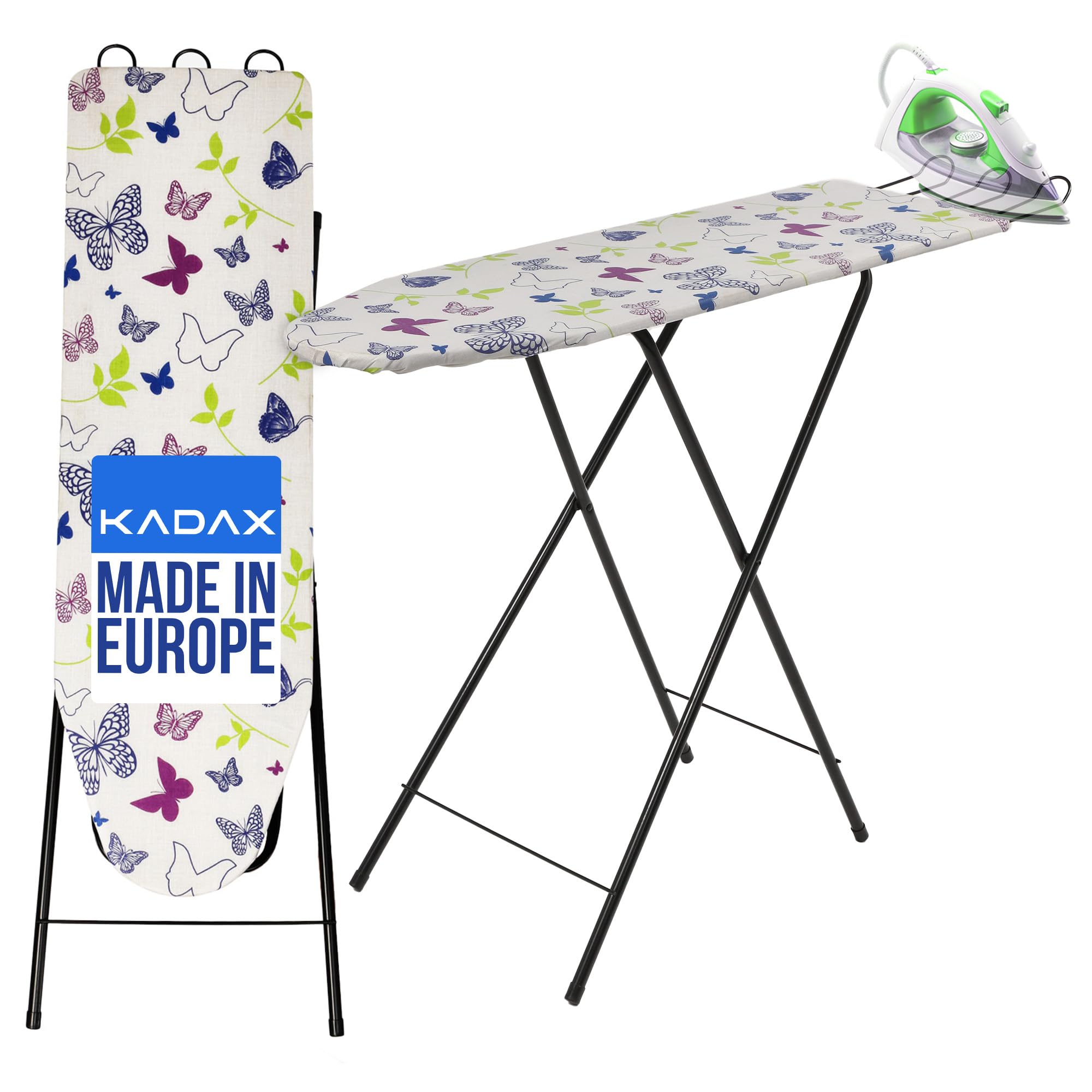 Kadax - Asse da stiro pieghevole per ferro da stiro a vapore, 100,5 x 30 cm, ampia superficie da stiro, regolabile in altezza, poggiaferro estraibile
