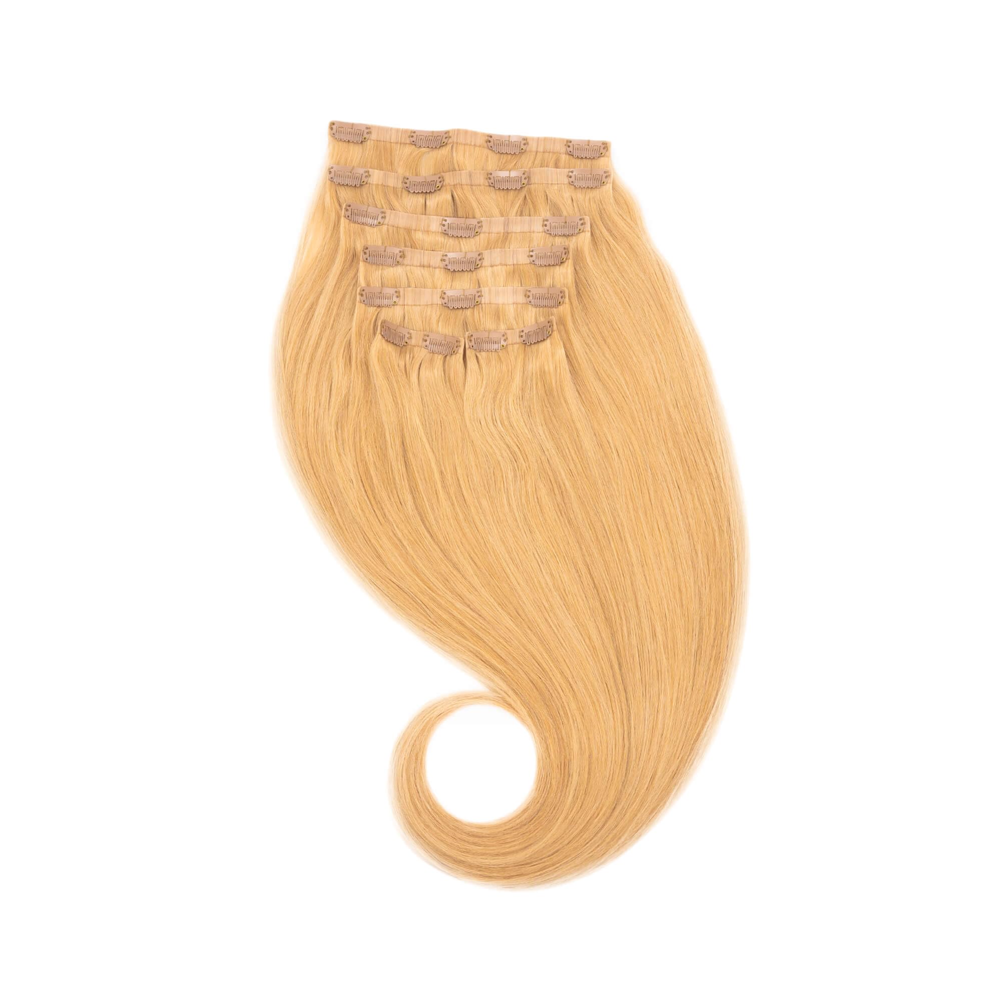 GLOBAL EXTEND® Clip-in-Extensions nahtlos I 100% Echthaar I Angenehmes Tragen | Einfaches Befestigen I Dichte und Volumen I Große Farbauswahl I Komplettes Set (40 cm, kupferblond)