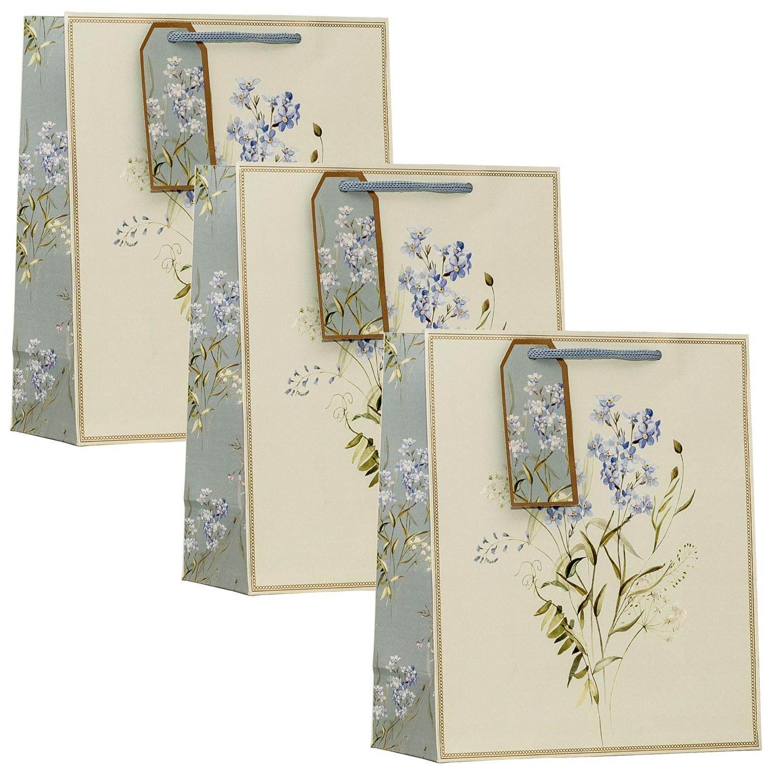 Design By Violet Forget Me Not Floral Design Medium Gift Bag – Set of 3 Decorative Paper Wedding, Anniversary, Mother’s Day and Birthday Gift Bags for Her with Ribbon Handles — image 1