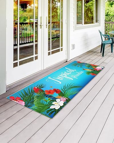 Miniatura 2 de Front Door Mat Tropical Plant Flower Hibiscus Parrot Indoor Outdoor Entrance Doormat Washable Floor Mats for Front Door Bathroom Kitchen Runner Rugs