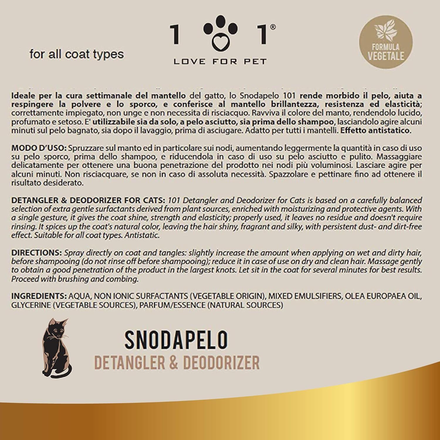 Entfilzungsspray Katze 250ml Natürliches für weiches & glänzendes Fell Deodorant ohne Ausspülen Fellpflege Katze & Katzenpflege, Für Filzplatten bei Katzen Entfernen alle Felltypen Made in Italy