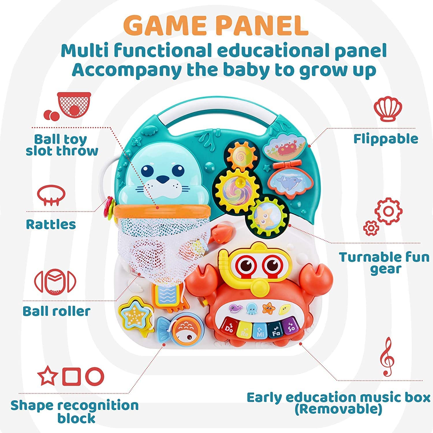 Glaceon Learning Walker - Push Walker 2 in 1 - Baby Push Learning Walker for Kids, Learning Toys for Babies and Girls,Music and Games, Adjustable Height, Removable Baby Walker for 9-36 Months