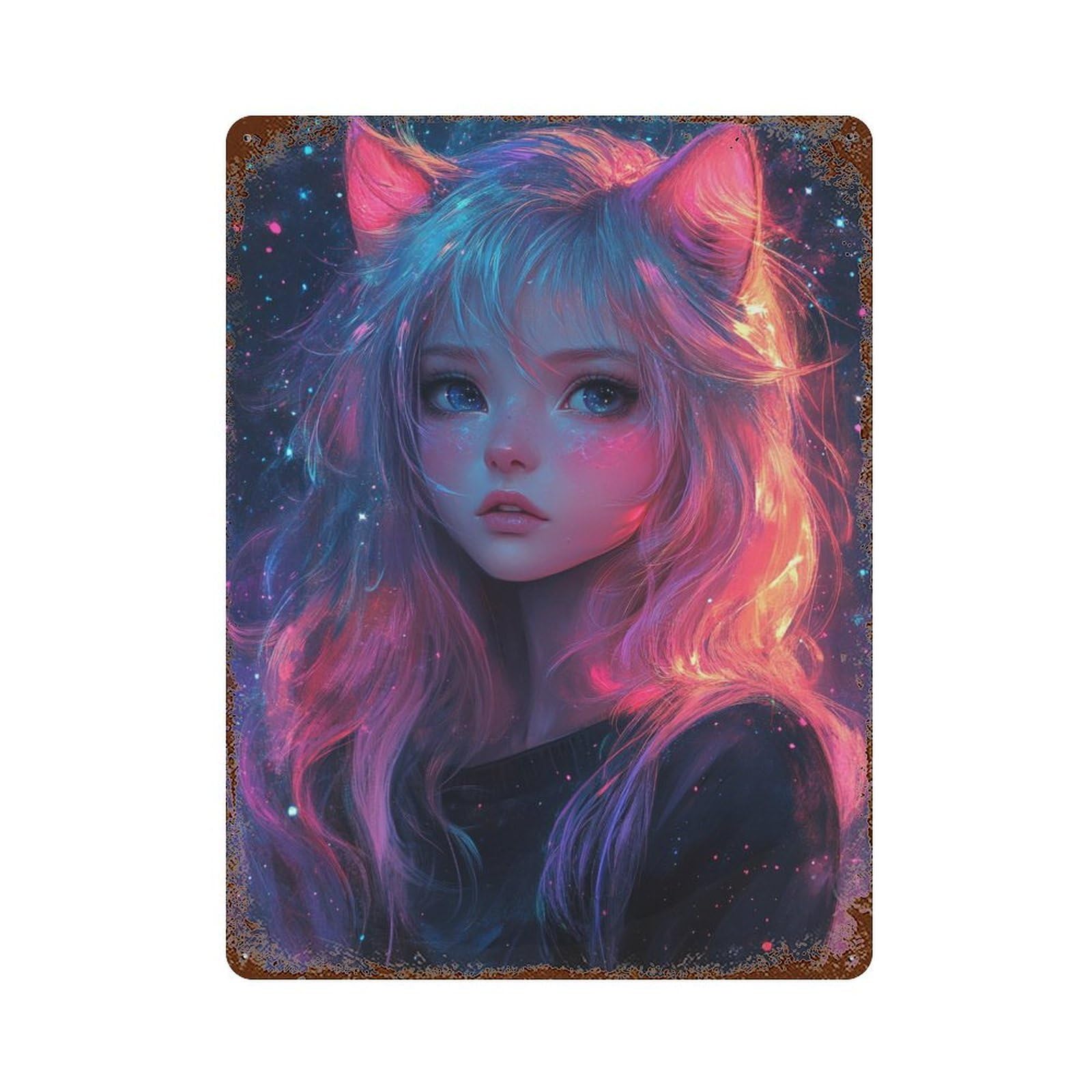Neon Hair Fantasy Portrait Retro Metal Sign 15.7"x11.8", Industrial Home Decor for Garage, Pub Or Kitchen
