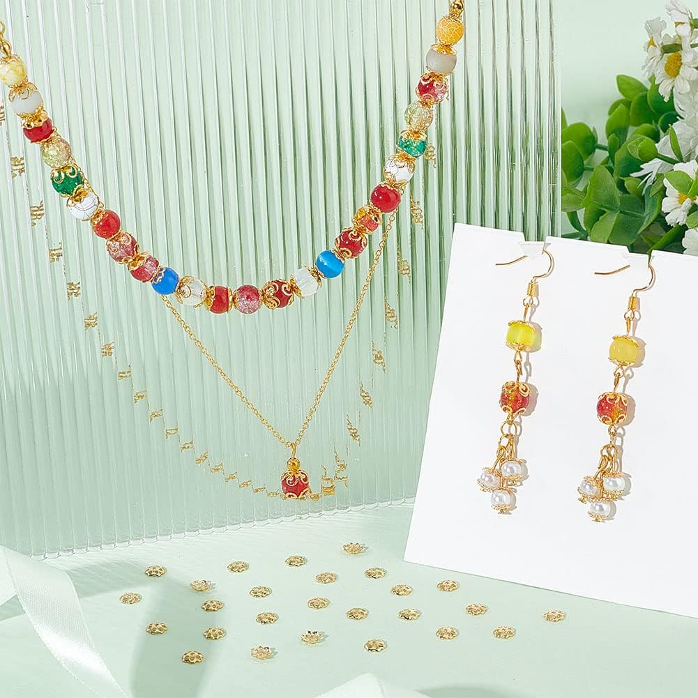 UNICRAFTALE 100Pcs 304 Stainless Steel Flower Bead Caps Golden End Caps Filigree Spacer Beads for DIY Jewellery Making Supplies Hole 0.8mm