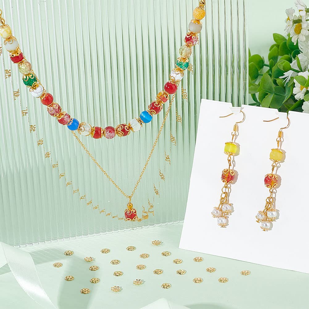 UNICRAFTALE Environ 100 capuchons en acier inoxydable 304 en forme de fleur dorée de 8 mm pour bracelet, collier, boucles d'oreilles, bijoux
