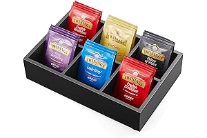 Wooden Tea Chest Organizer Box with 6 Compartments for Tea Bags