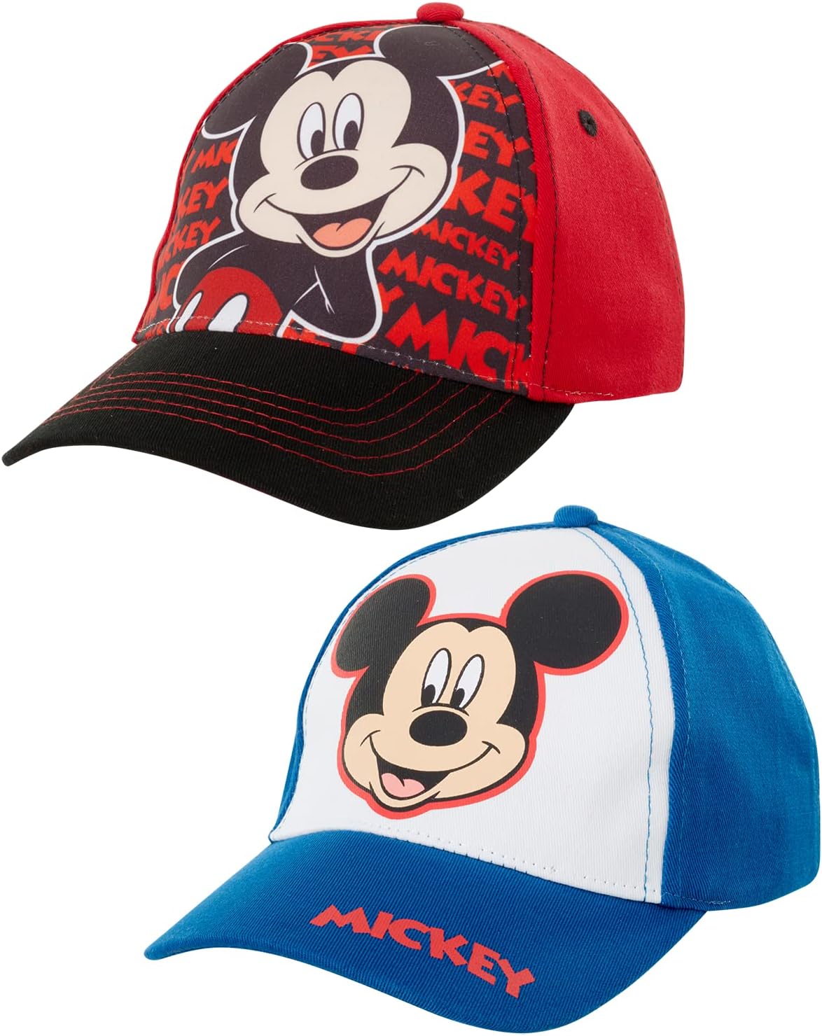 Boys' Mickey Mouse Baseball Cap - 2 Pack 3D Character Curved Brim Strap Back Hat (2T-7)