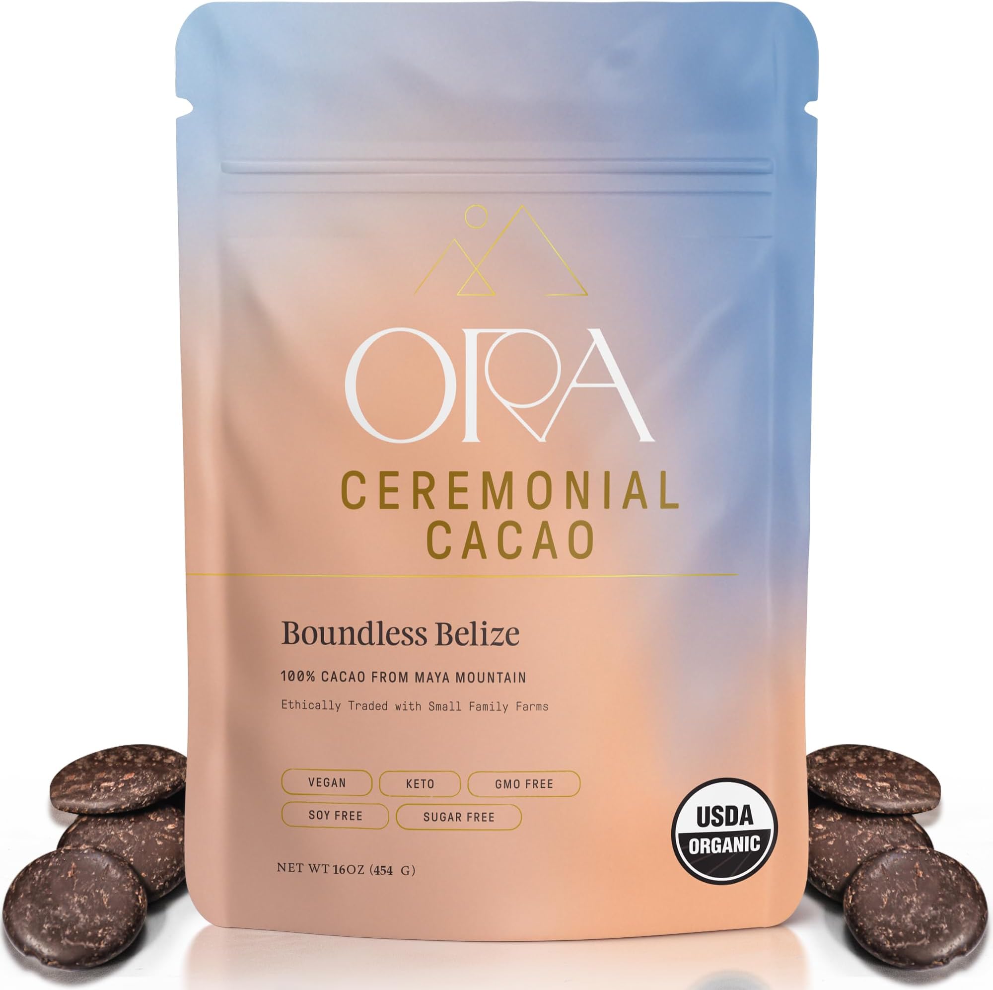 ORA Ceremonial Cacao - Boundless Belize - Organic 100% Cacao - Ethical - Regenerative - High Flavanol - Coffee Alternative - Better Energy - Heavy Metals Tested - Unsweetened - 16oz