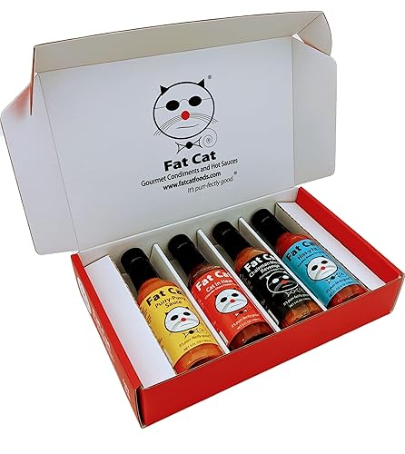 Fat Cat Gourmet - Caja de regalo de salsa picante natural con nombre de gato divertido y set de regalo | Peri-Peri | Fantasma | Scorpion | Carolina