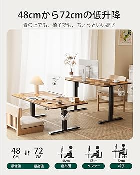 Amazon | FEZIBO 電動昇降デスク ロータイプ 幅100cm 奥行60cm 高さ48