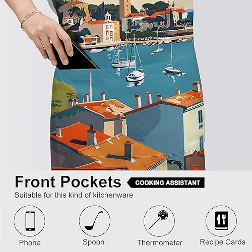 Miniatura 5 de MUSM Apron for Adults - 27.6 X 31.5 Inch, Heavy-Duty Polyester Aprons with Two Large Pockets, Waterproof Sea Scenery Pictures Kitchen Apron for