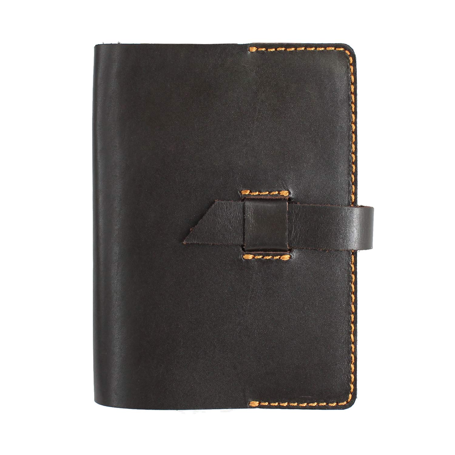Refillable A6 Notebook Leather Journal A6 Notebook Leather Flap Closure (Dark Brown)